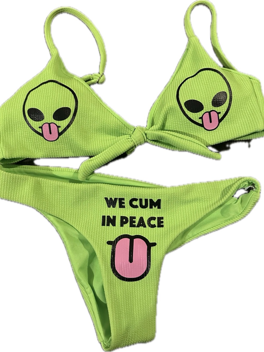 Neon Green Alien Print Bikini Set - Picture 1 of 3